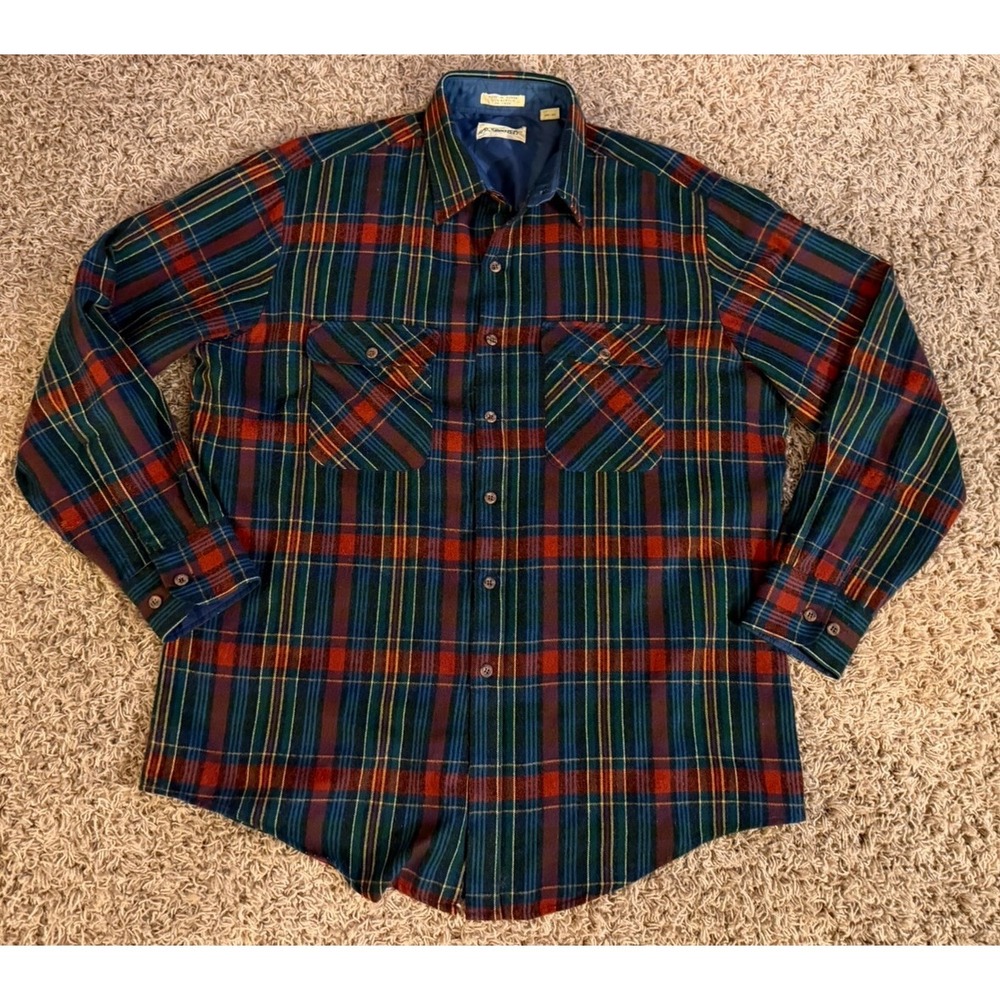 ST JOHNS BAY Flannel Shirt Men Size XLT Plaid Multicolor VTG 90's Made Korea
